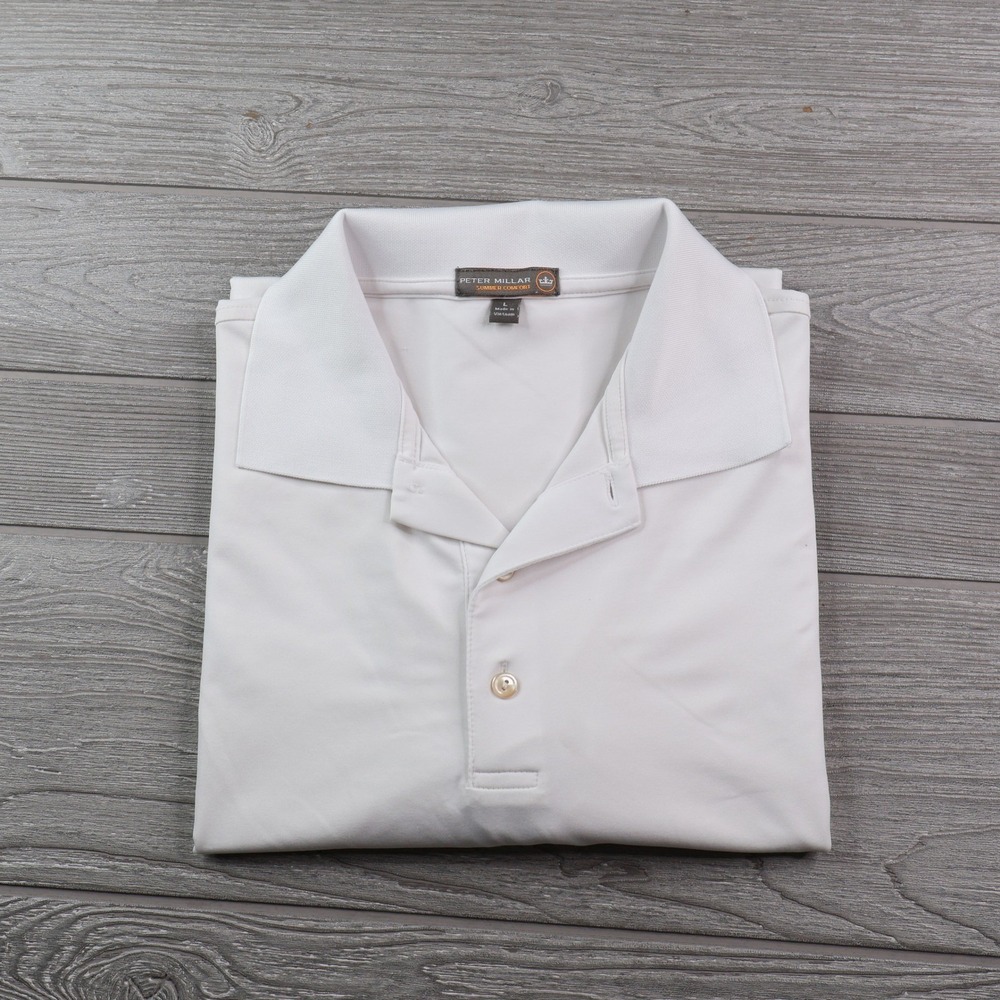 Peter Millar Summer Comfort Golf Polo Men's L White Stretch Wicking